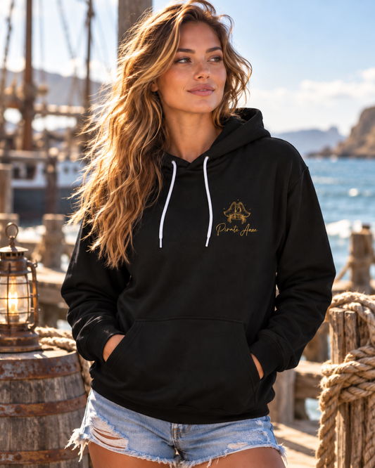 Pirate Anne Skeleton Pirate Hoodie | Women’s Coastal Pirate Sweatshirt | Treasure Chest Graphic Hoodie | Nautical Adventure Pullover