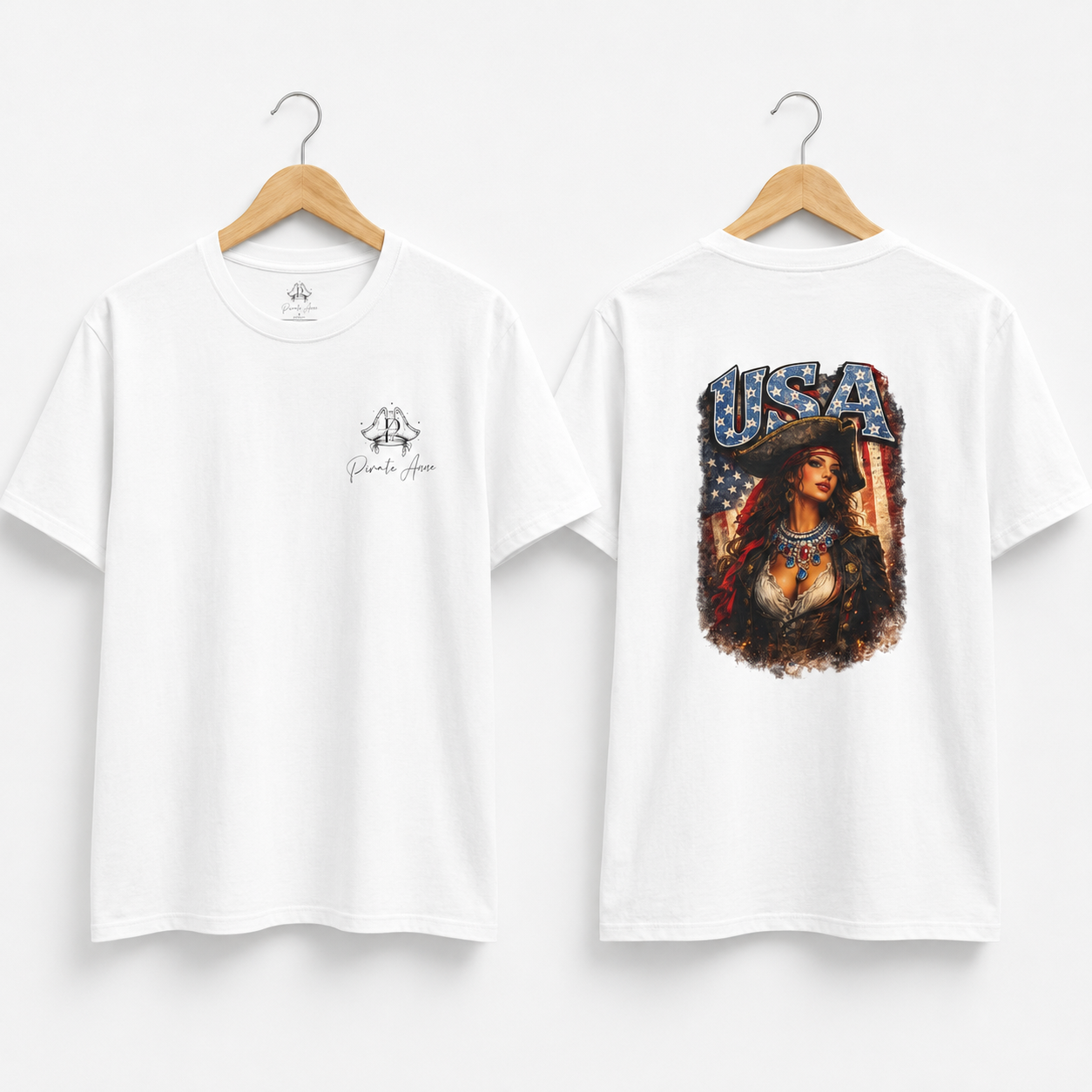 Pirate Anne USA T-Shirt – Front Logo & Patriotic Back Graphic