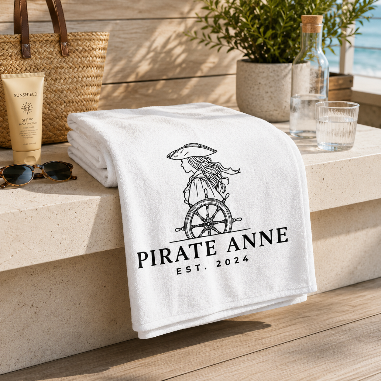 Pirate Anne Signature Beach Towel – White, 30 × 60