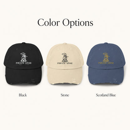 Pirate Anne Signature Distressed Cotton Cap – Black, Stone or Scotland Blue