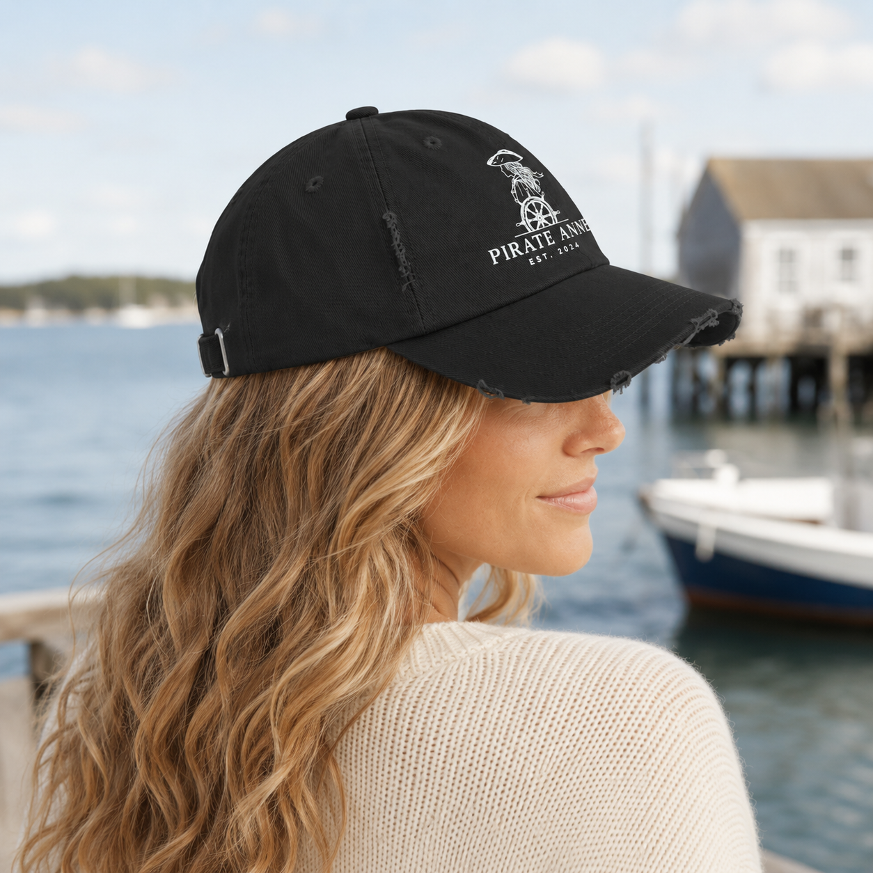 Pirate Anne Signature Distressed Cotton Cap – Black, Stone or Scotland Blue