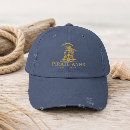Pirate Anne Signature Distressed Cotton Cap – Black, Stone or Scotland Blue