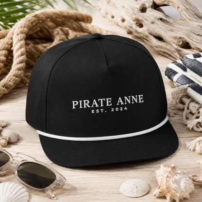 Pirate Anne Rope Cap | Beach Snapback Hat - Cream, Black & Blue