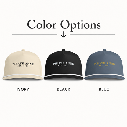 Pirate Anne Rope Cap | Beach Snapback Hat - Cream, Black & Blue