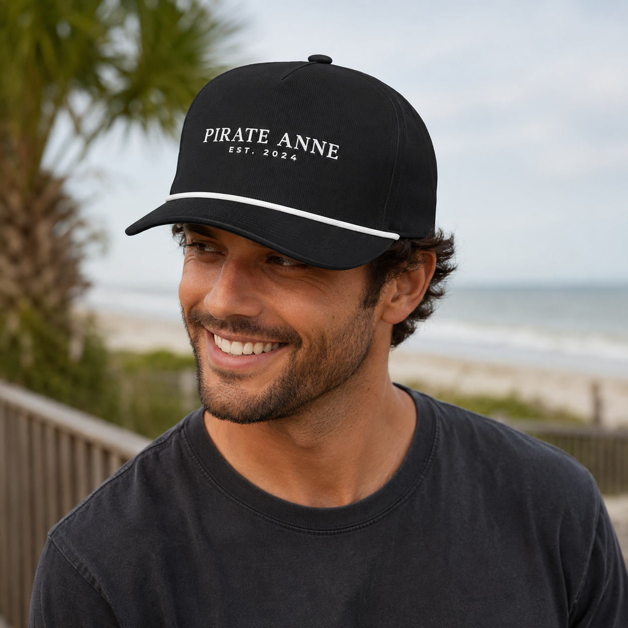 Pirate Anne Rope Cap | Beach Snapback Hat - Cream, Black & Blue