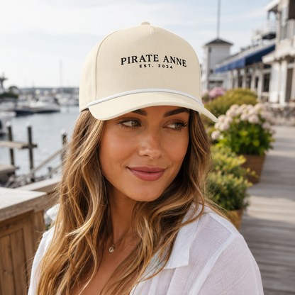 Pirate Anne Rope Cap | Beach Snapback Hat - Cream, Black & Blue
