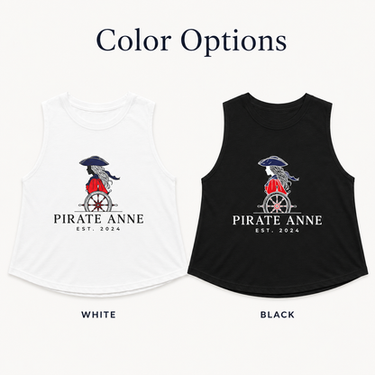 Pirate Anne Signature Logo Cropped Muscle Tank – Red, White & Blue Graphic | Black or White
