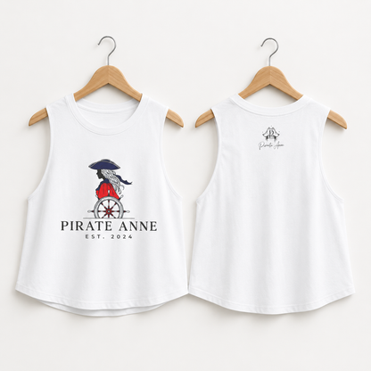 Pirate Anne Signature Logo Cropped Muscle Tank – Red, White & Blue Graphic | Black or White