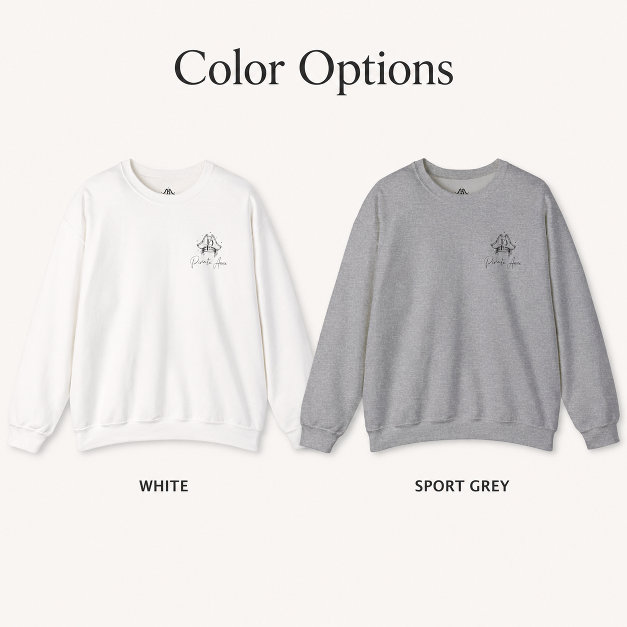 Pirate Anne Red, White & Blue Logo Crewneck Sweatshirt – Nautical Back Graphic | White or Sport Grey