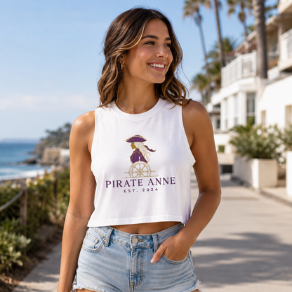 Pirate Anne Signature Logo Cropped Muscle Tank – Purple & Gold | Black or White