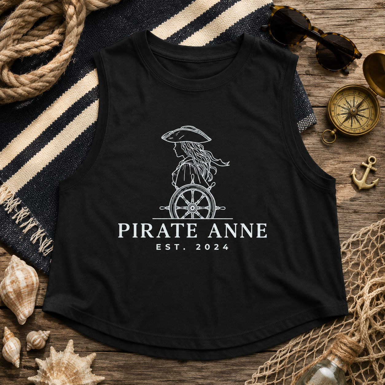 Pirate Anne Signature Logo Cropped Muscle Tank | Black or White
