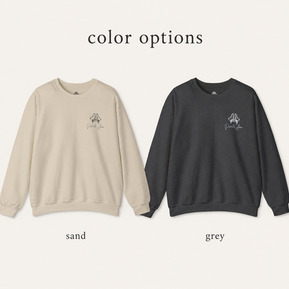Pirate Anne Signature Logo Crewneck Sweatshirt – Nautical Back Graphic | Sand or Dark Heather Grey