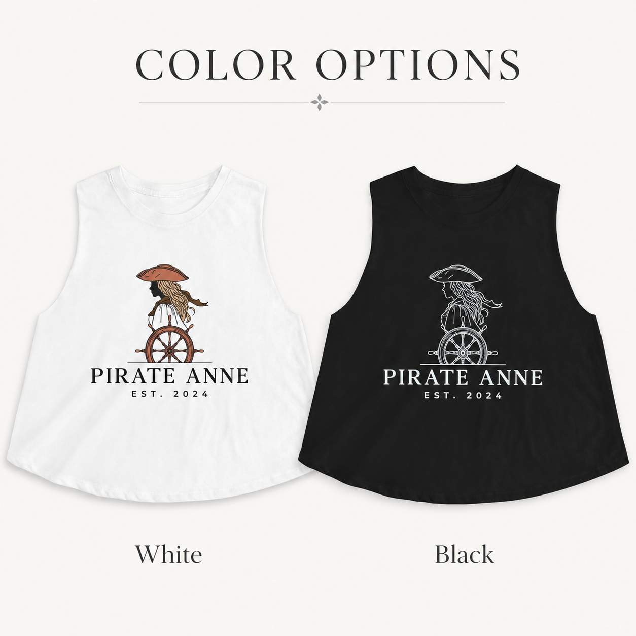 Pirate Anne Signature Logo Cropped Muscle Tank | Black or White