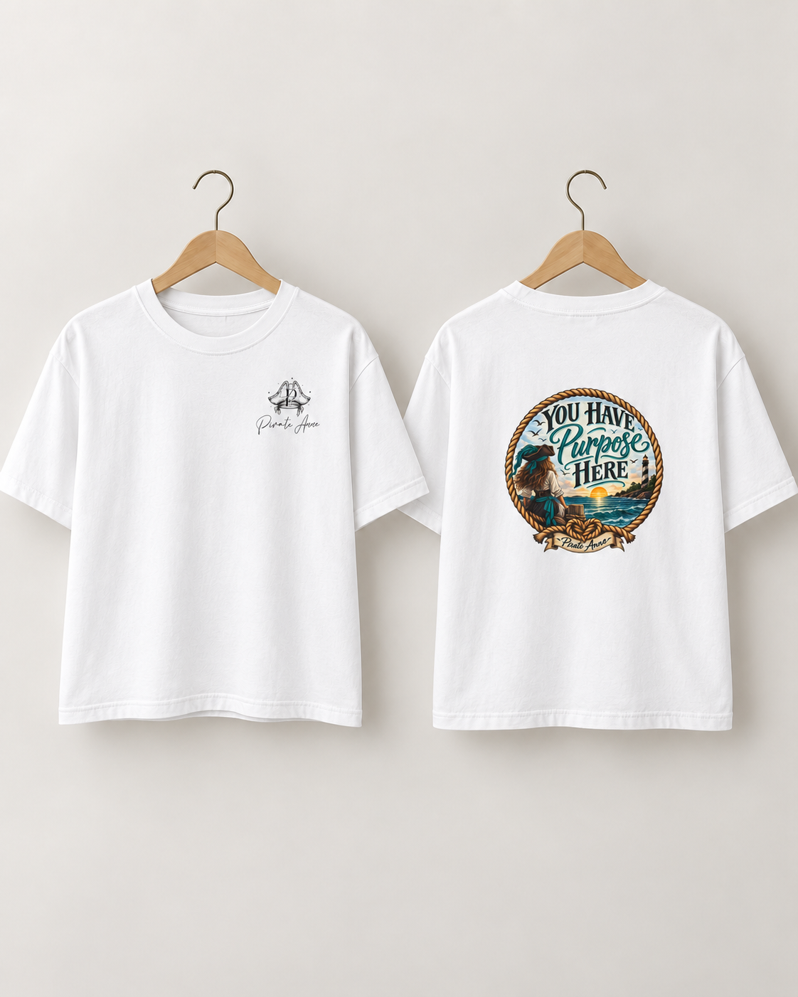 You Have Purpose Here Pirate Anne Boxy Tee | Suicide Prevention Awareness Shirt | Coastal Women’s Graphic Tee | Front & Back Design