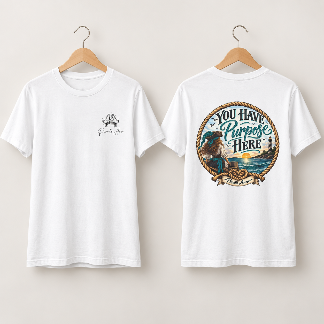 You Have Purpose Here Pirate Anne T-Shirt | Suicide Prevention Awareness Tee | Coastal Nautical Women’s Shirt | Front & Back Graphic