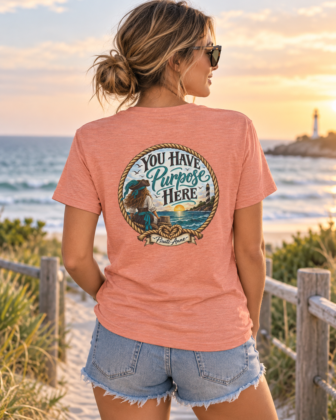 You Have Purpose Here Pirate Anne T-Shirt | Suicide Prevention Awareness Tee | Coastal Nautical Women’s Shirt | Front & Back Graphic