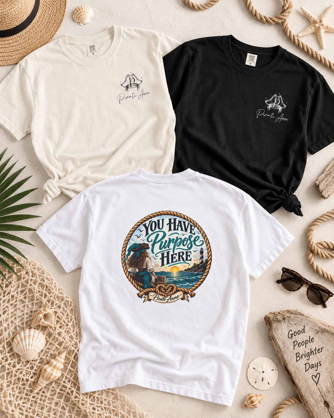 You Have Purpose Here Pirate Anne Boxy Tee | Suicide Prevention Awareness Shirt | Coastal Women’s Graphic Tee | Front & Back Design