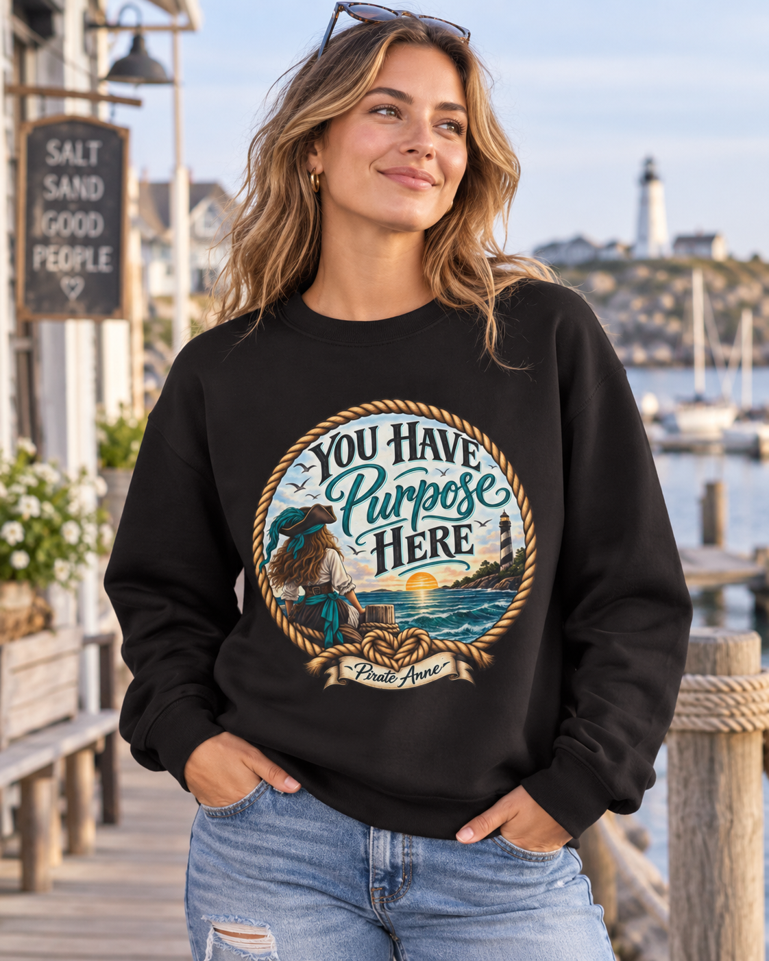 You Have Purpose Here Pirate Anne Sweatshirt | Suicide Prevention Awareness Crewneck | Coastal Nautical Graphic Sweatshirt