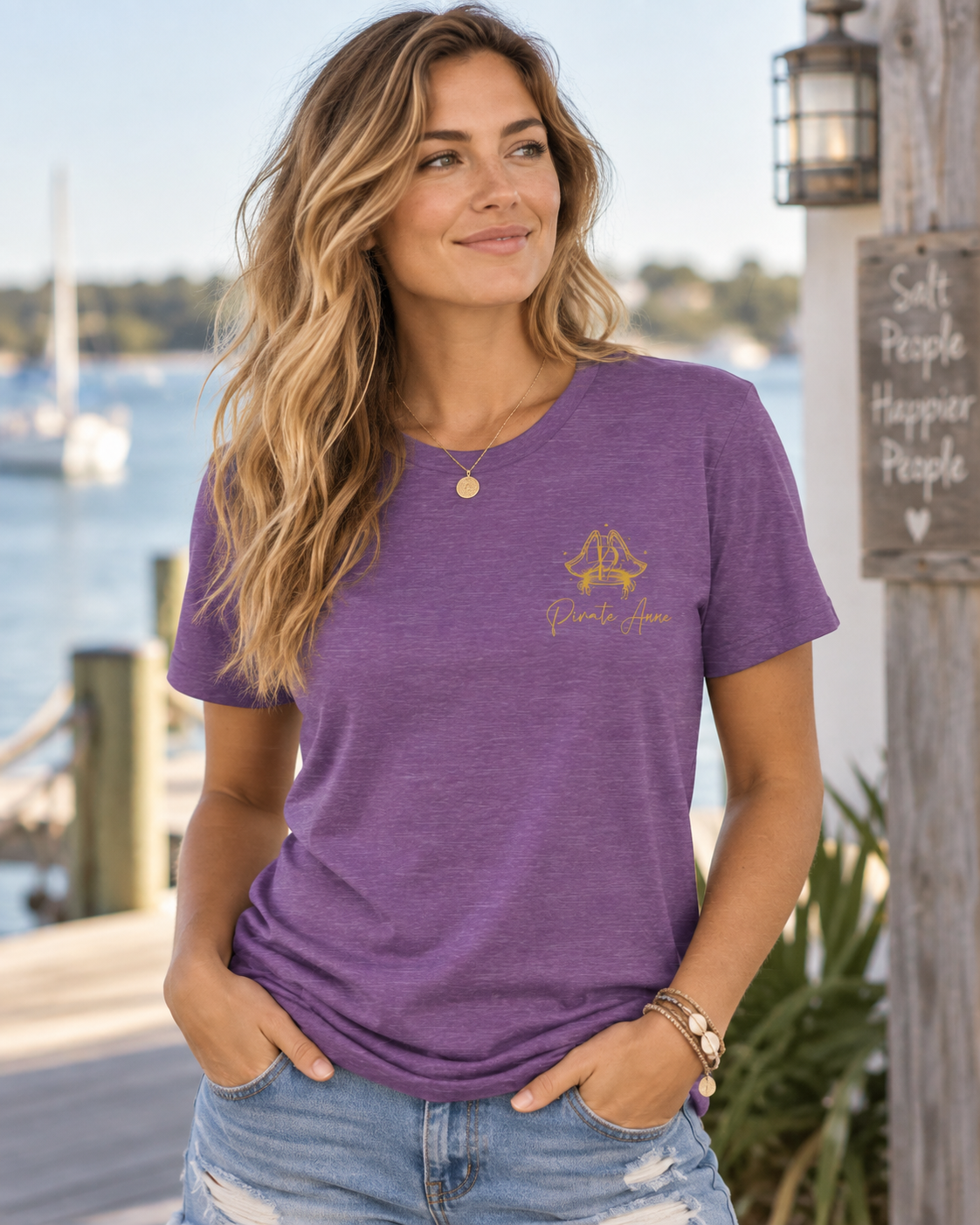 Pirate Anne Signature Logo T-Shirt – Front & Back Print; Purple & Gold