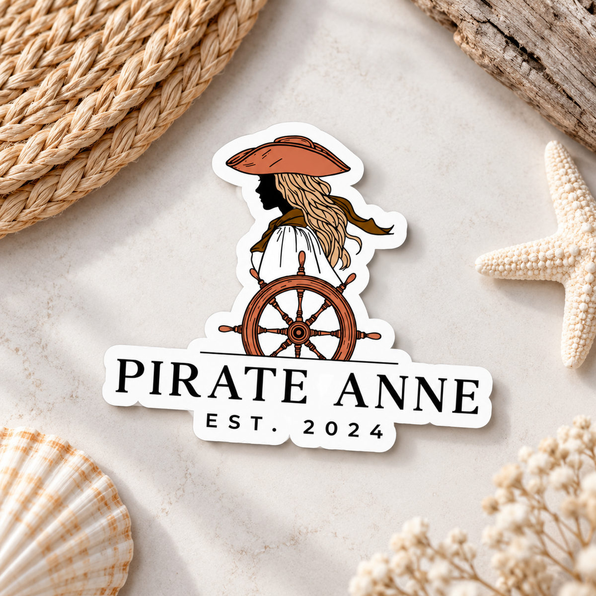 Pirate Anne Kiss-Cut Sticker | Coastal Pirate Woman Decal | Nautical Laptop, Tumbler & Notebook Sticker