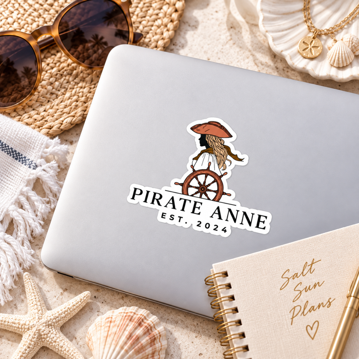 Pirate Anne Kiss-Cut Sticker | Coastal Pirate Woman Decal | Nautical Laptop, Tumbler & Notebook Sticker