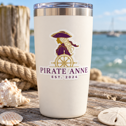 Pirate Anne Purple & Gold Kiss-Cut Sticker | Coastal Pirate Woman Decal | Nautical Laptop, Tumbler & Notebook Sticker