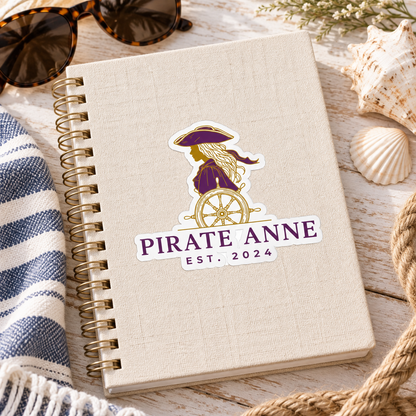 Pirate Anne Purple & Gold Kiss-Cut Sticker | Coastal Pirate Woman Decal | Nautical Laptop, Tumbler & Notebook Sticker