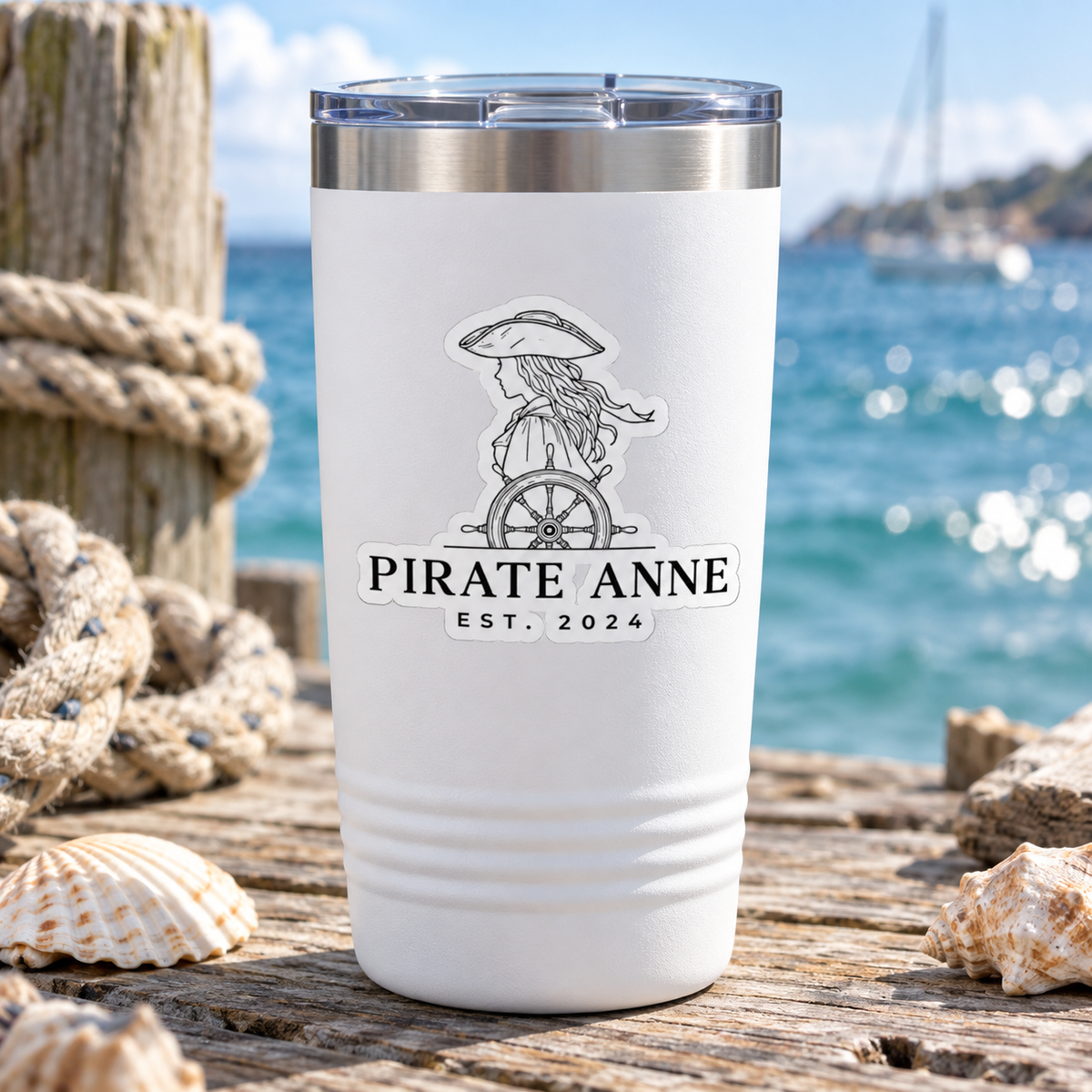 Pirate Anne Black & White Kiss-Cut Sticker | Coastal Pirate Woman Decal | Nautical Laptop, Tumbler & Notebook Sticker