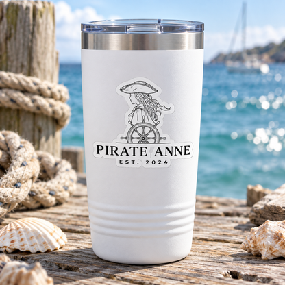 Pirate Anne Black & White Kiss-Cut Sticker | Coastal Pirate Woman Decal | Nautical Laptop, Tumbler & Notebook Sticker