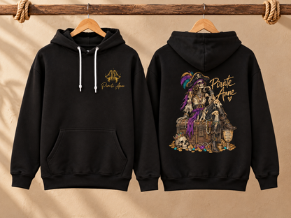 Pirate Anne Skeleton Pirate Hoodie | Women’s Coastal Pirate Sweatshirt | Treasure Chest Graphic Hoodie | Nautical Adventure Pullover