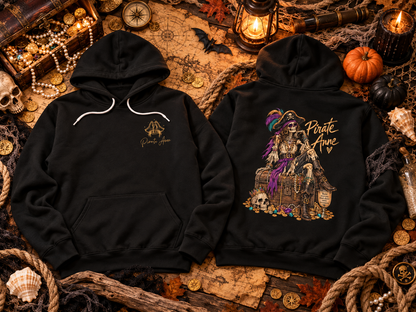 Pirate Anne Skeleton Pirate Hoodie | Women’s Coastal Pirate Sweatshirt | Treasure Chest Graphic Hoodie | Nautical Adventure Pullover