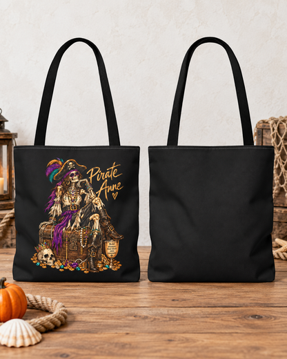 Pirate Anne Skeleton Pirate Tote Bag | Halloween Trick or Treat Bag | October Exclusive Pirate Tote | Coastal Treasure Bag
