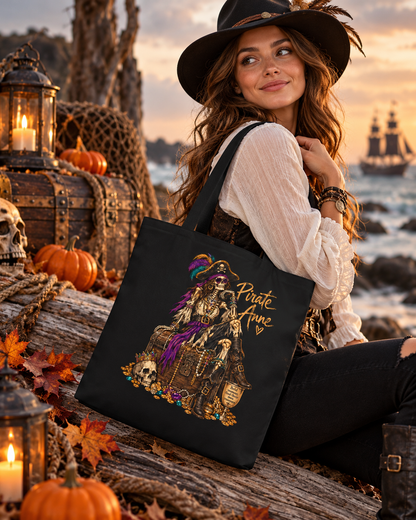 Pirate Anne Skeleton Pirate Tote Bag | Halloween Trick or Treat Bag | October Exclusive Pirate Tote | Coastal Treasure Bag