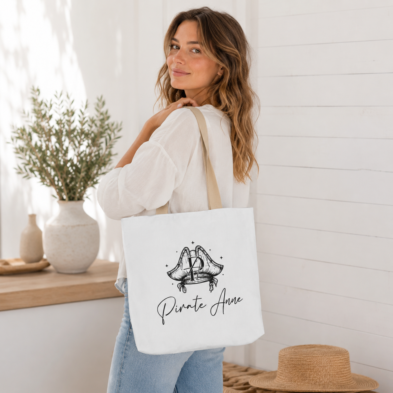 Mermaid Pirate Canvas Tote Bag — 'Pirate of the Sea' Nautical Beach Tote