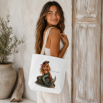 Mermaid Pirate Canvas Tote Bag — 'Pirate of the Sea' Nautical Beach Tote