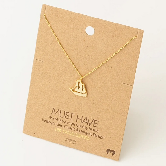 Pirate Ship Gold Plated Necklace